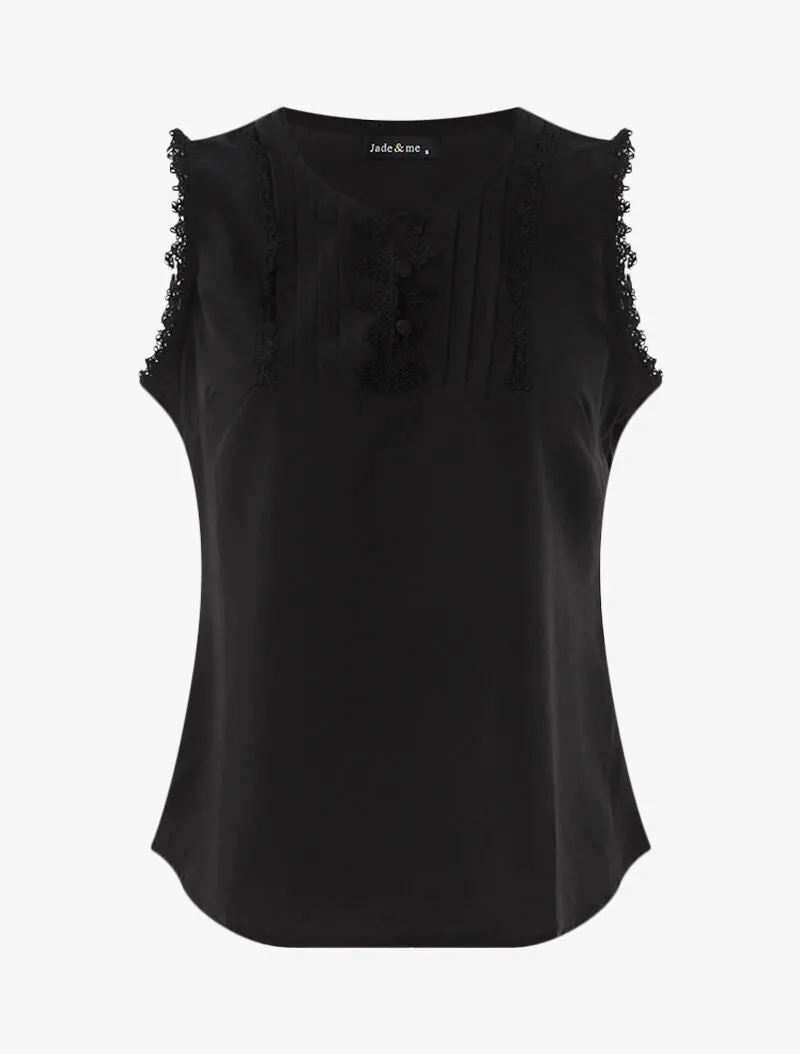 Top à détails plissés et crochet - noir