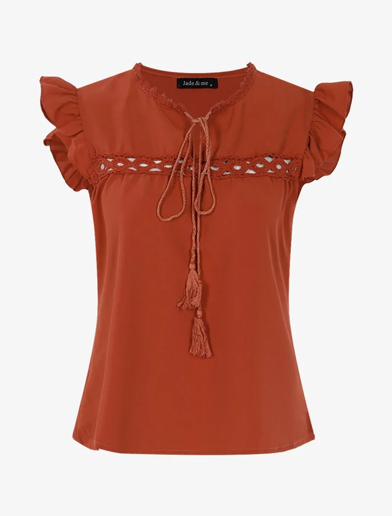 Top fluide à détails crochet ajourés - orange