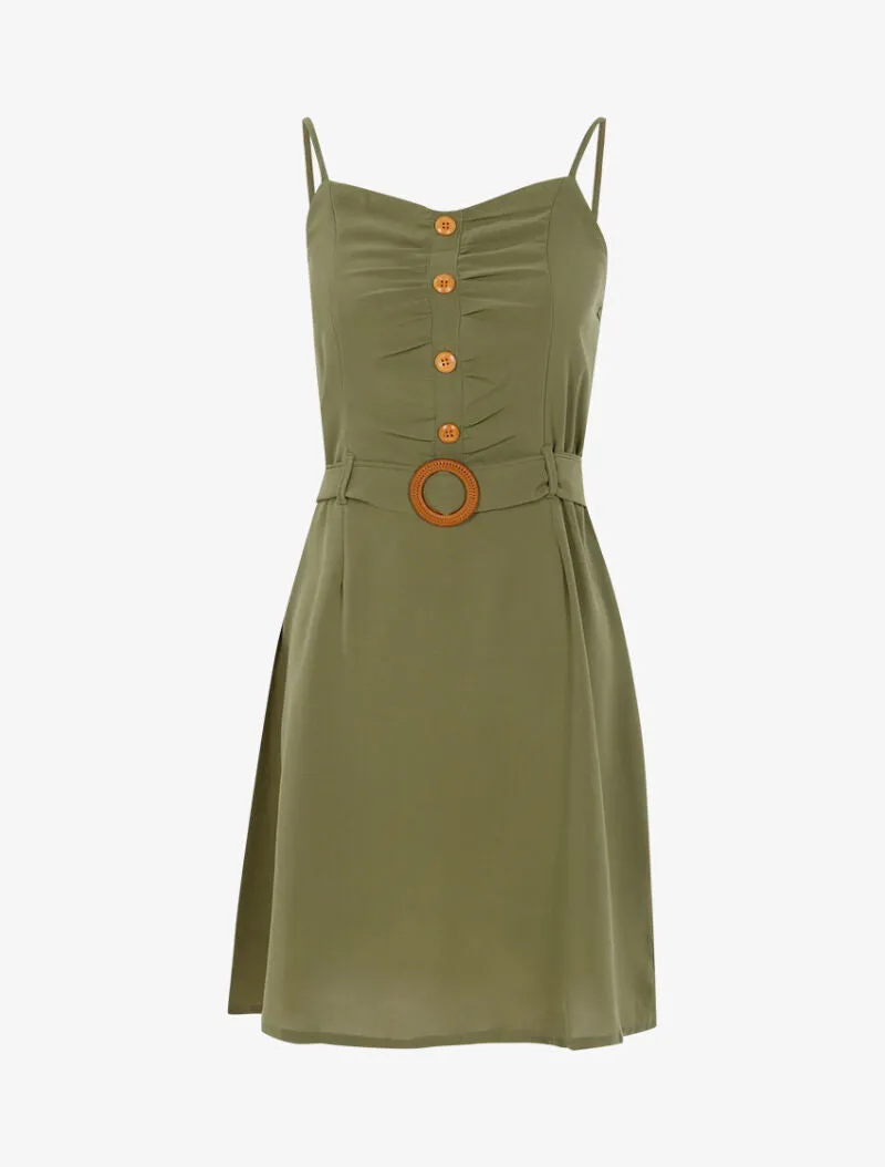 Robe à boutonnière et fronces - kaki