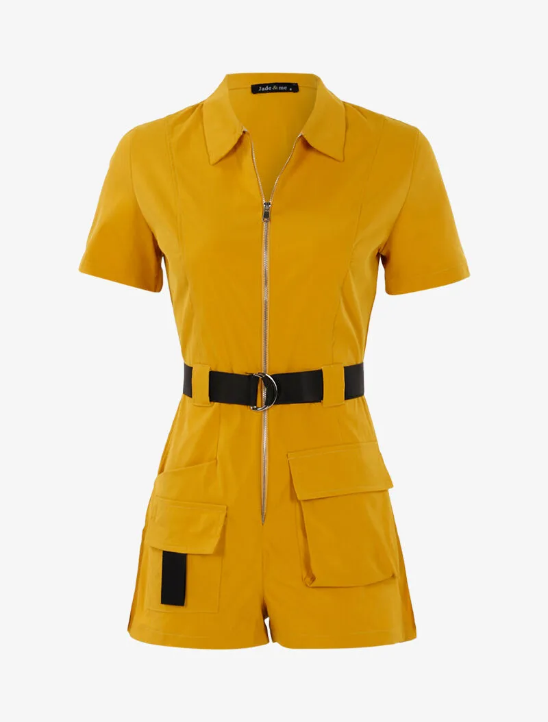 Combishort à détails contrastants - jaune