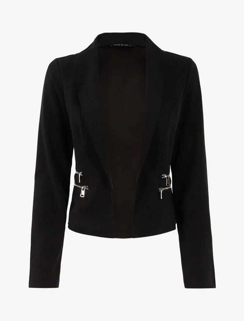 Veste ouverte à détails zippés - noir
