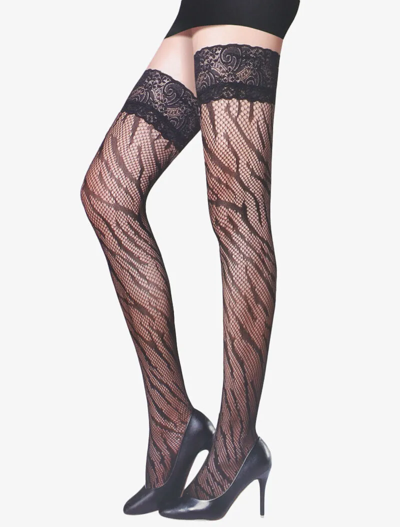 Bas autofixants à motifs zébrés - noir