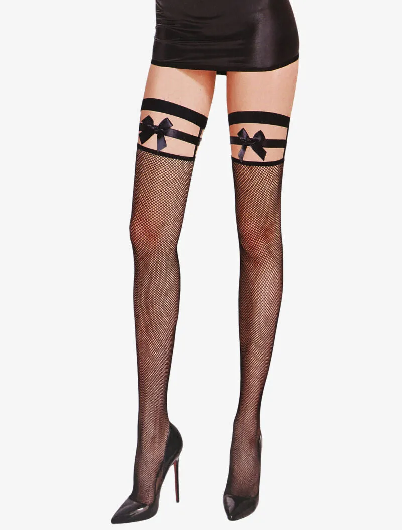 Bas résille à jarretière style sangles - noir