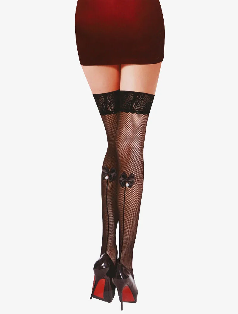 Bas autofixants à liserés et noeuds satinés - noir