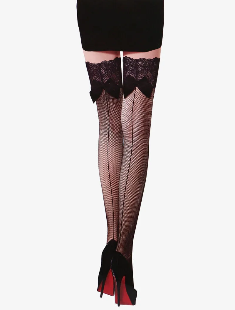 Bas résille autofixants à gros noeuds - noir