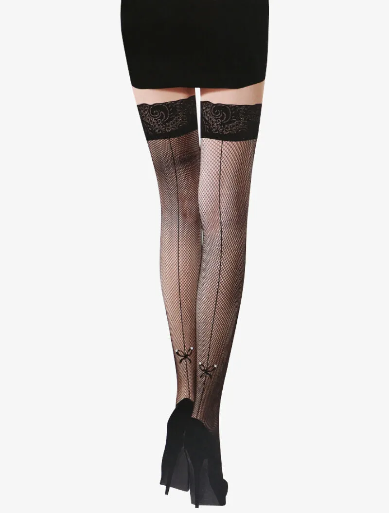 Bas autofixants à petits noeuds strassés - noir