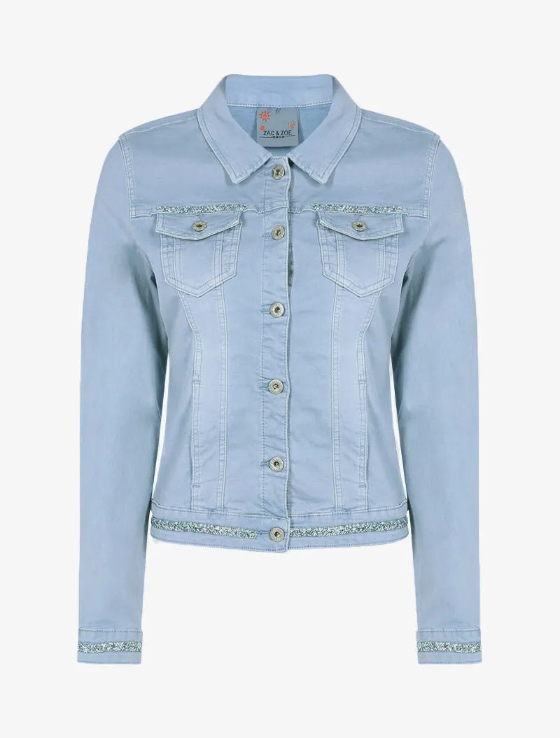 Veste en jean à bord strassé - bleu
