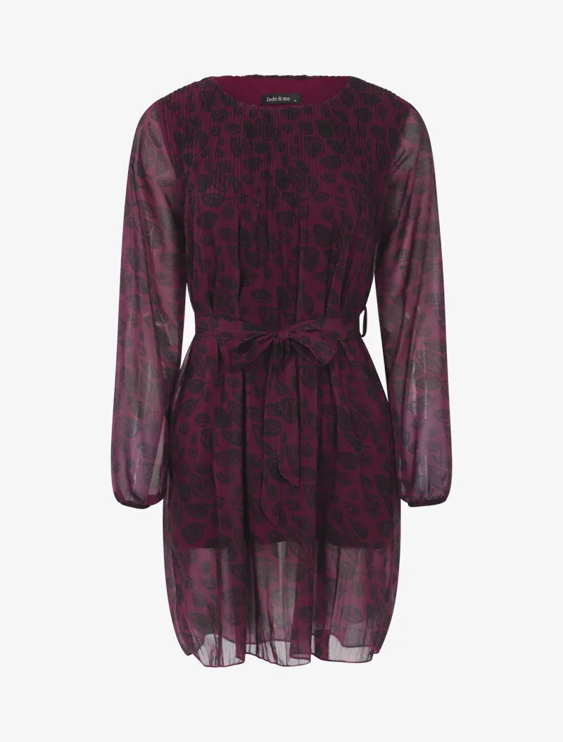 Tunique en voile imprimé feuilles - prune - violet