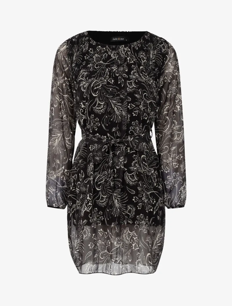 Tunique en voile imprimé fleurs baroques - noir