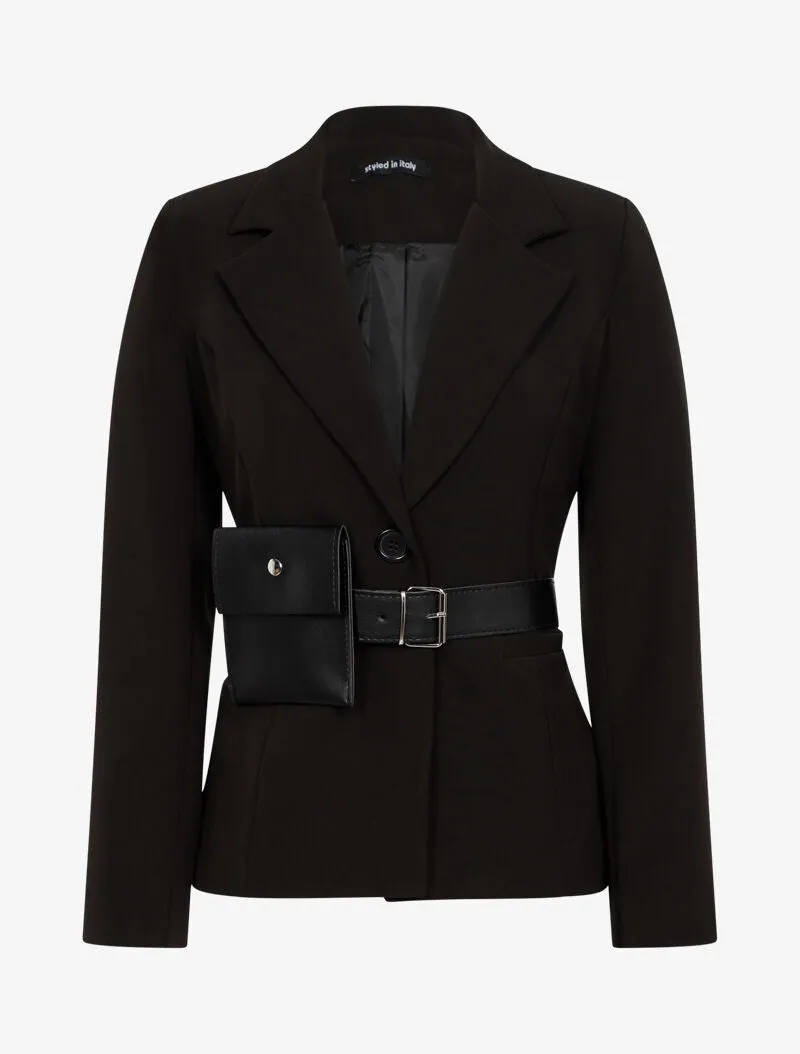 Veste droite à ceinture pochette - noir