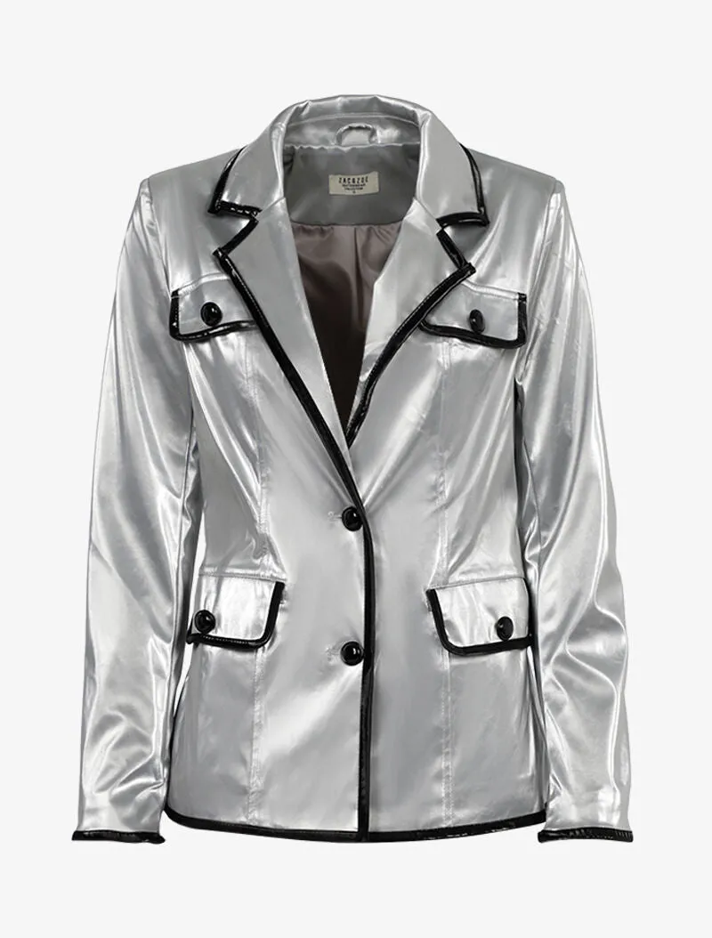 Veste en vinyle à bords contrastés - argent/noir