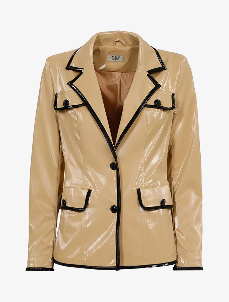 Veste en vinyle à bords contrastés - beige/noir