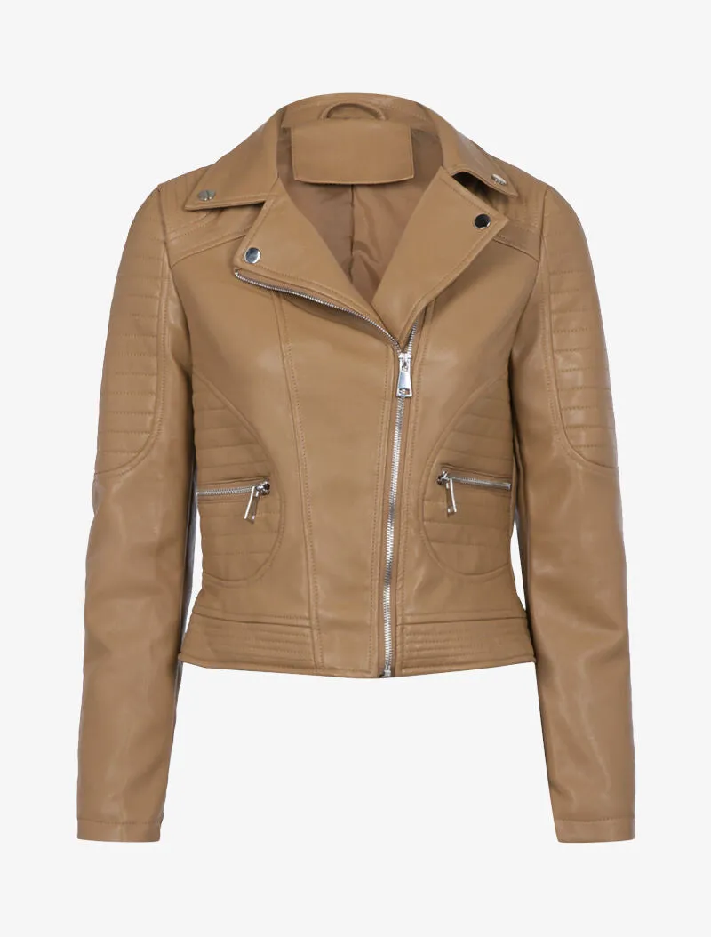 Veste biker à détails matelassés - camel
