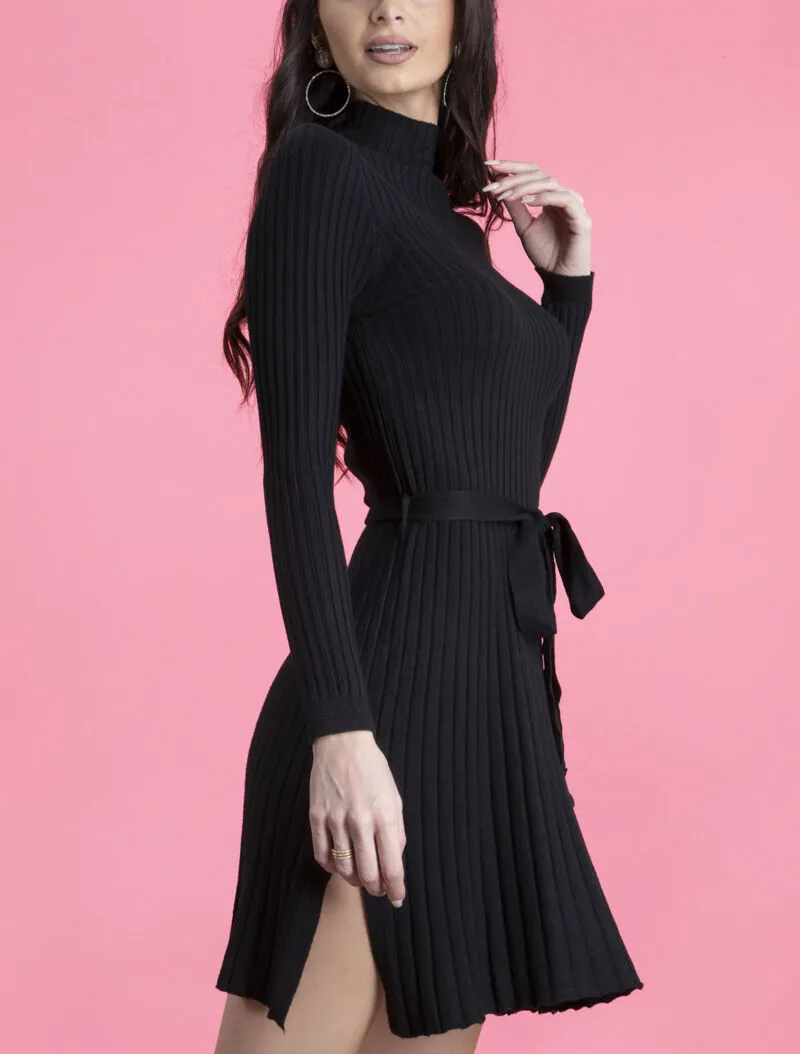 Tunique en maille fendue sur les côtés - noir