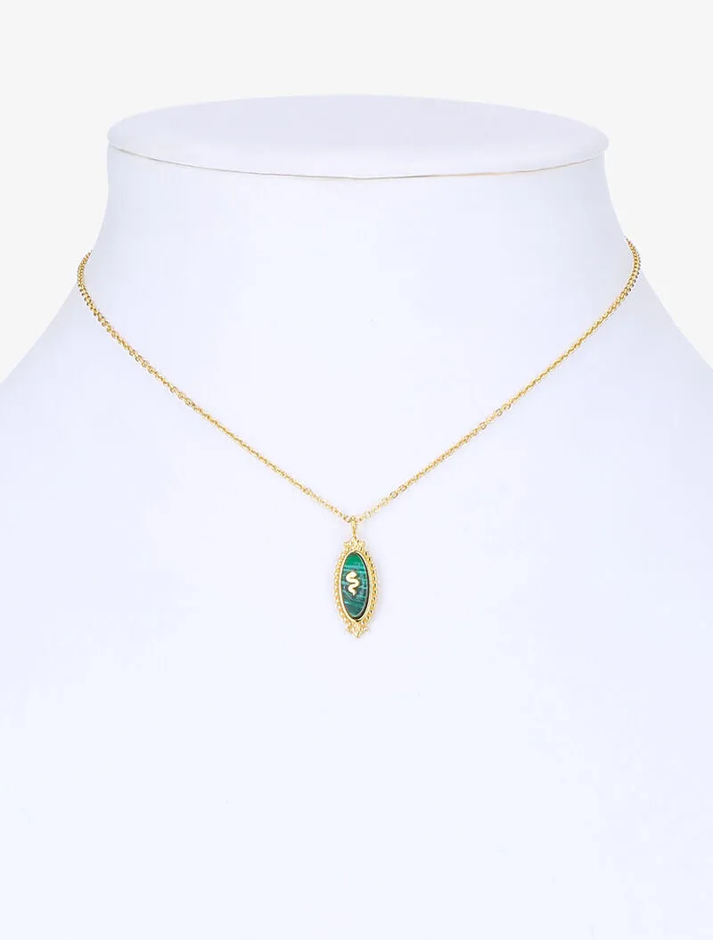 Collier à tige ornée d'un serpent - or/vert