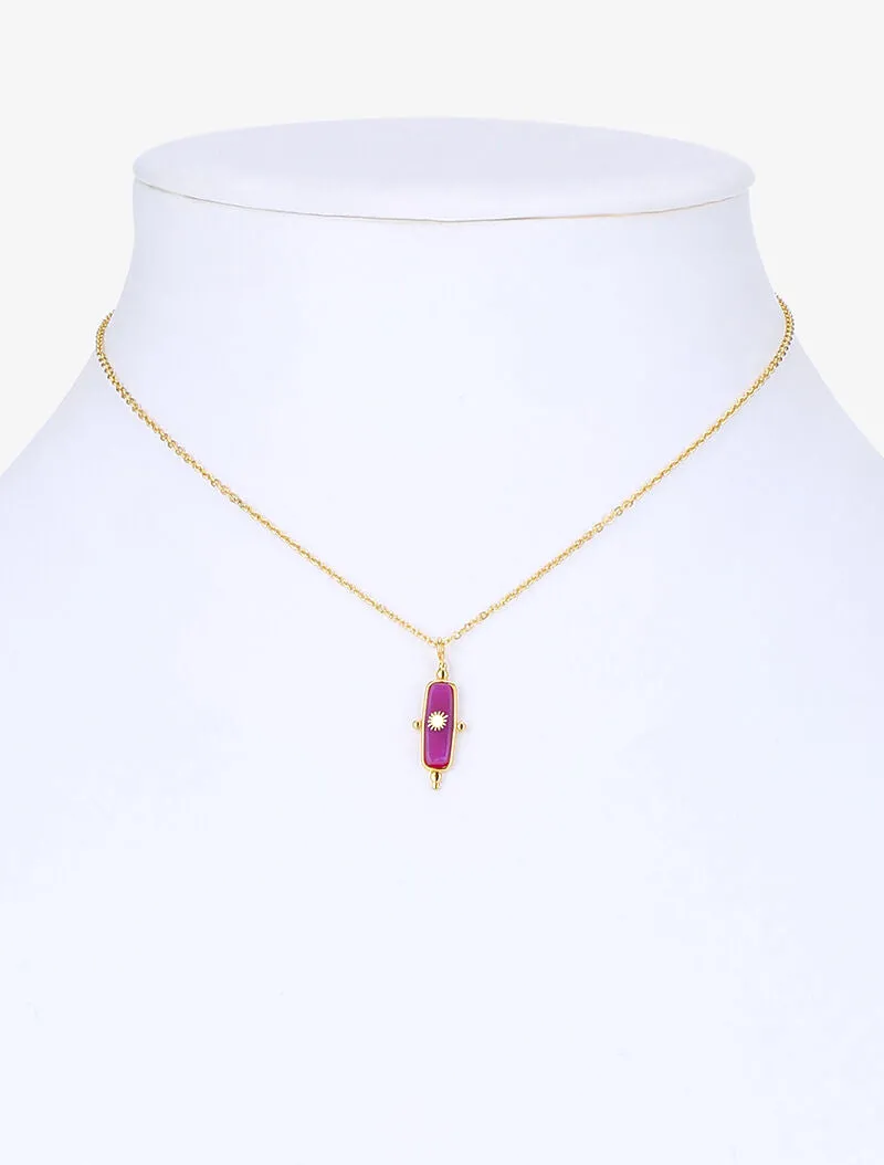 Collier à tige ornée d'un soleil - or/fushia