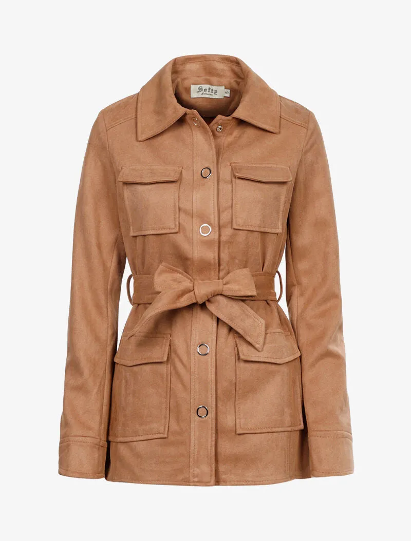 Veste suédée à boutons pression - camel