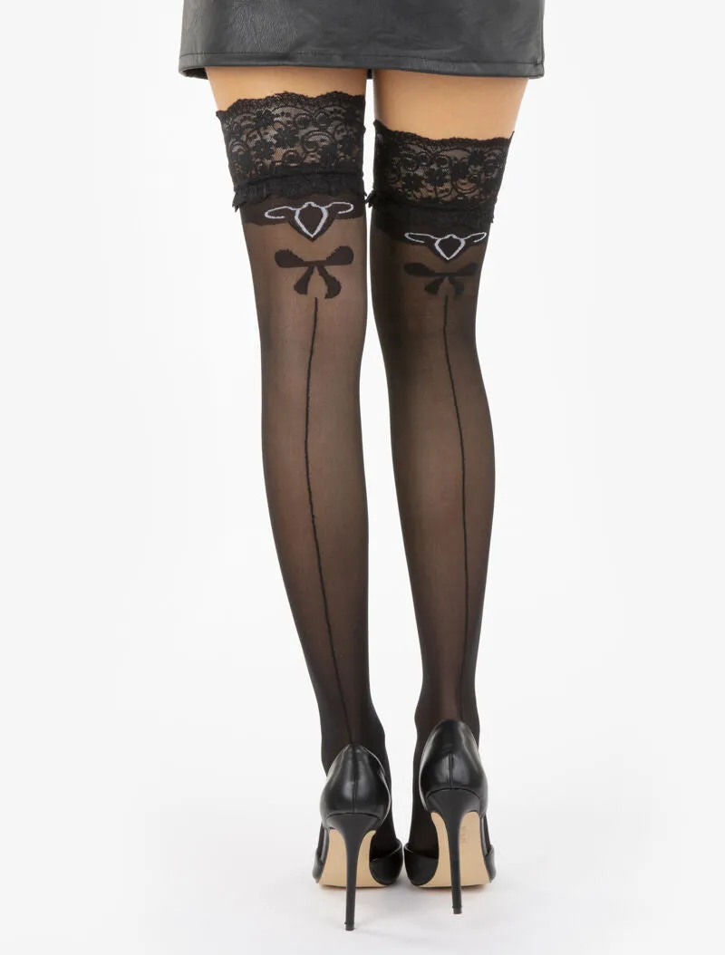 Bas en voile à liserés et noeuds - noir