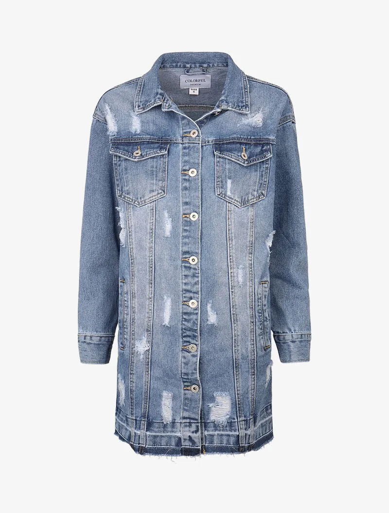 Veste loose déchirée - bleu denim