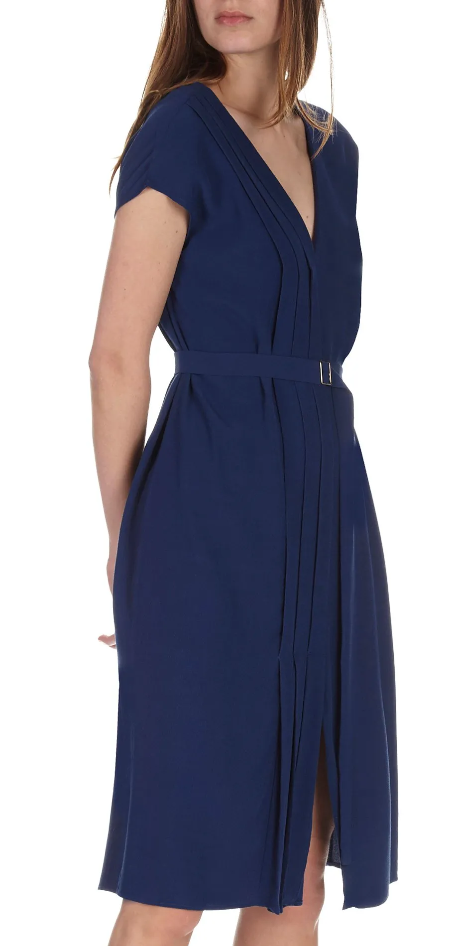 Robe midi ceinturée en crêpe Bleu