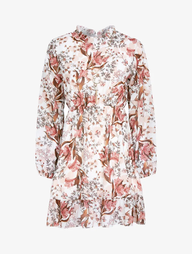 Tunique style robe en voile imprimé floral - ecru