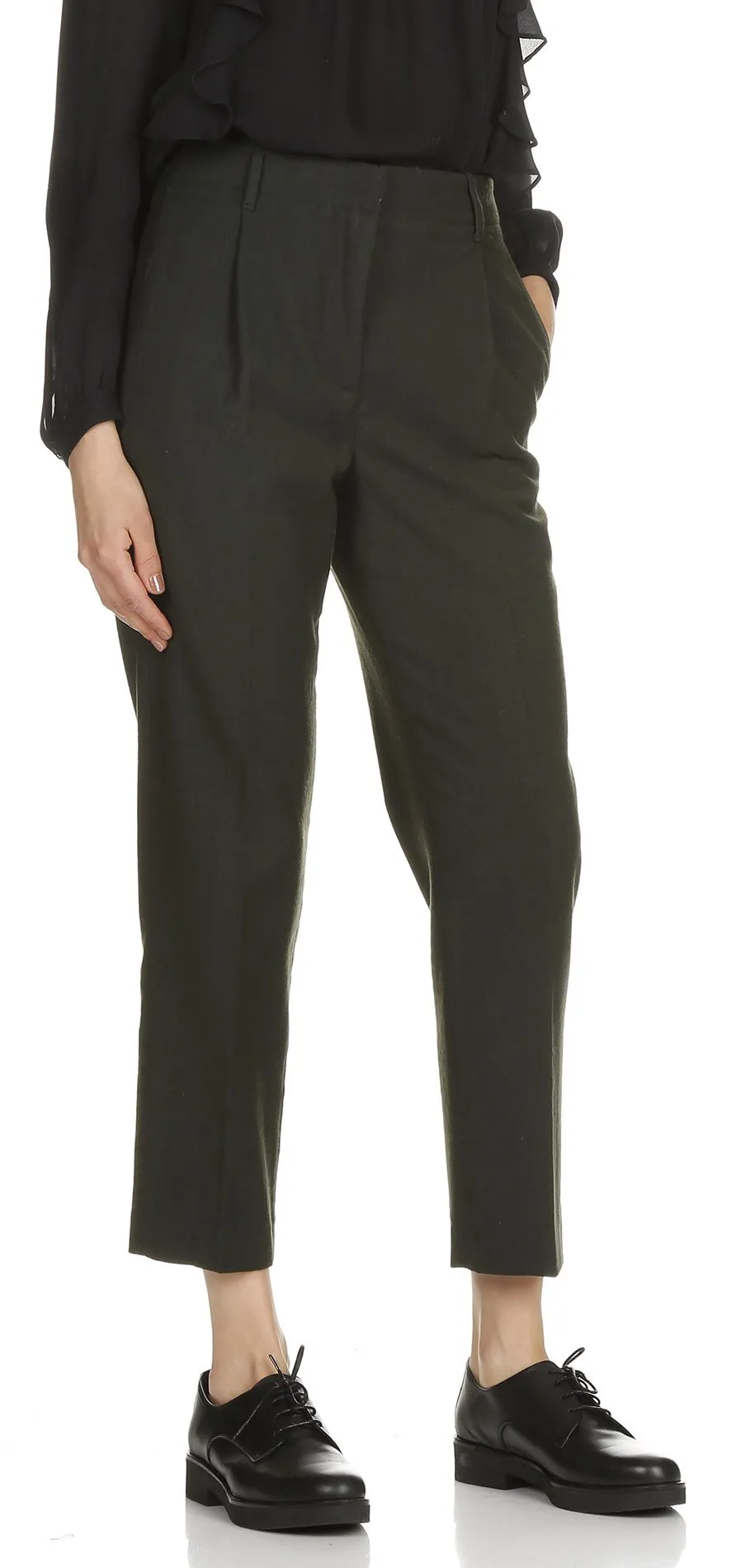 Pantalon à pinces en laine mélangée Vert