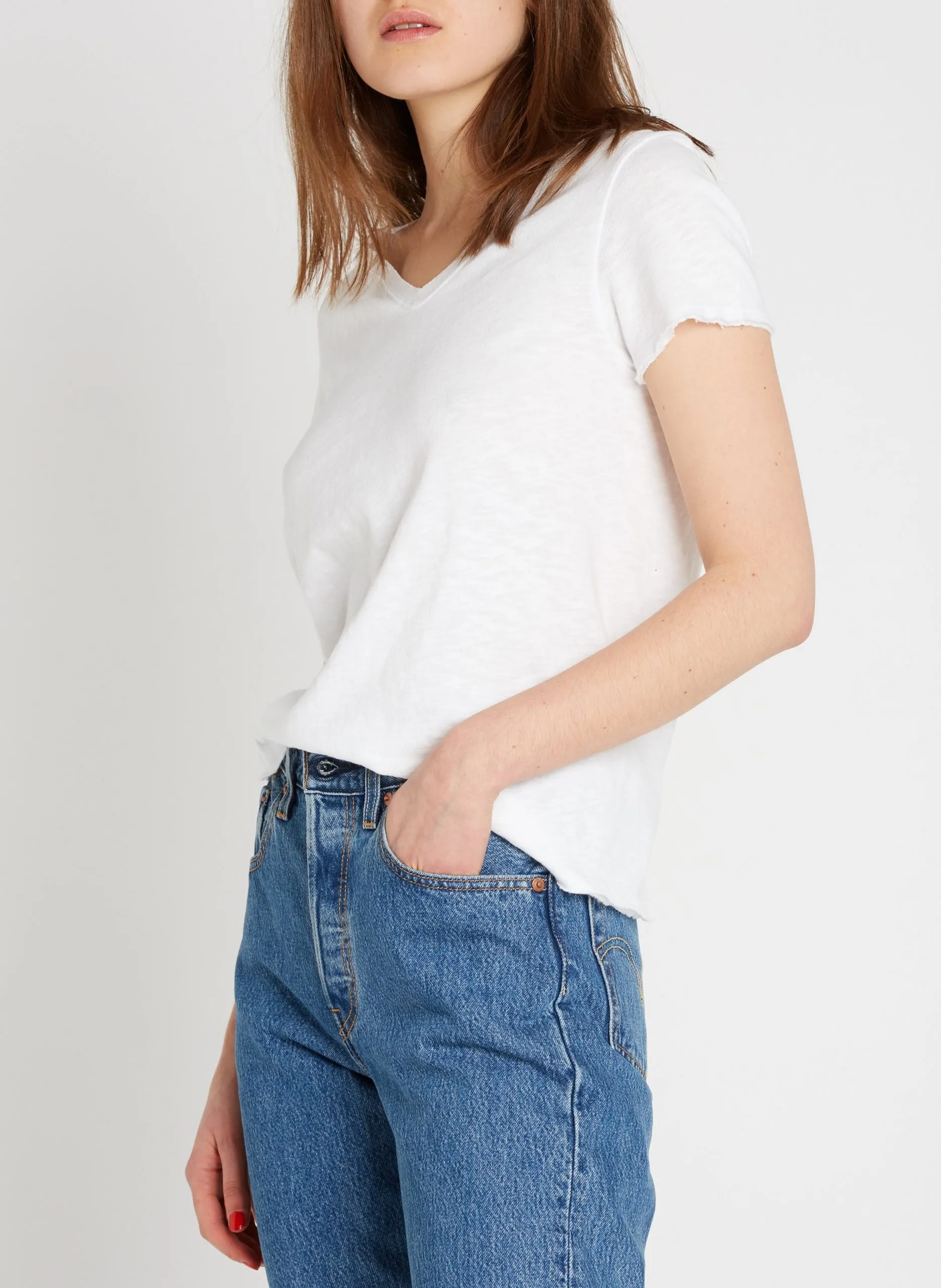 Tee-shirt col V en coton Blanc SONOMA