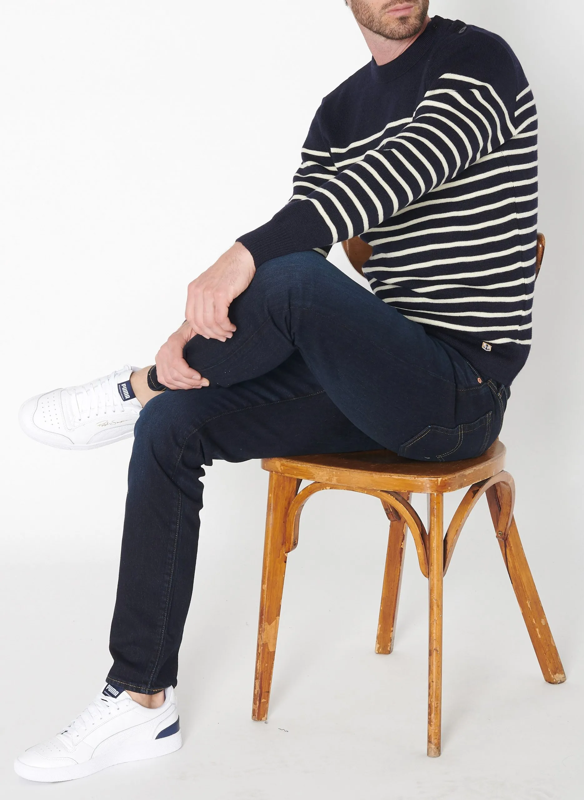 Pull col rond regular-fit en laine Multicolore