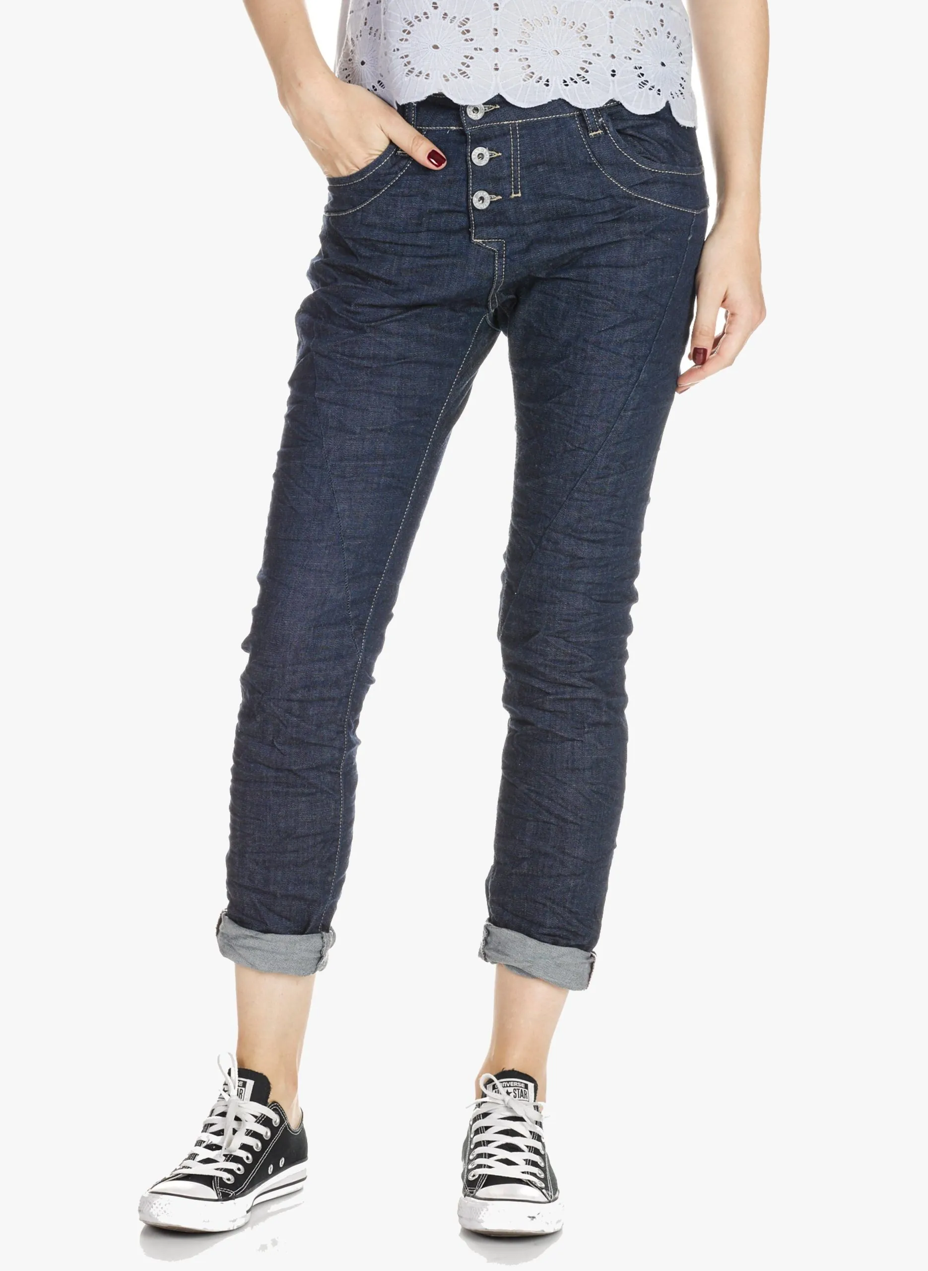 Jean boyfriend taille normale boutonné Bleu