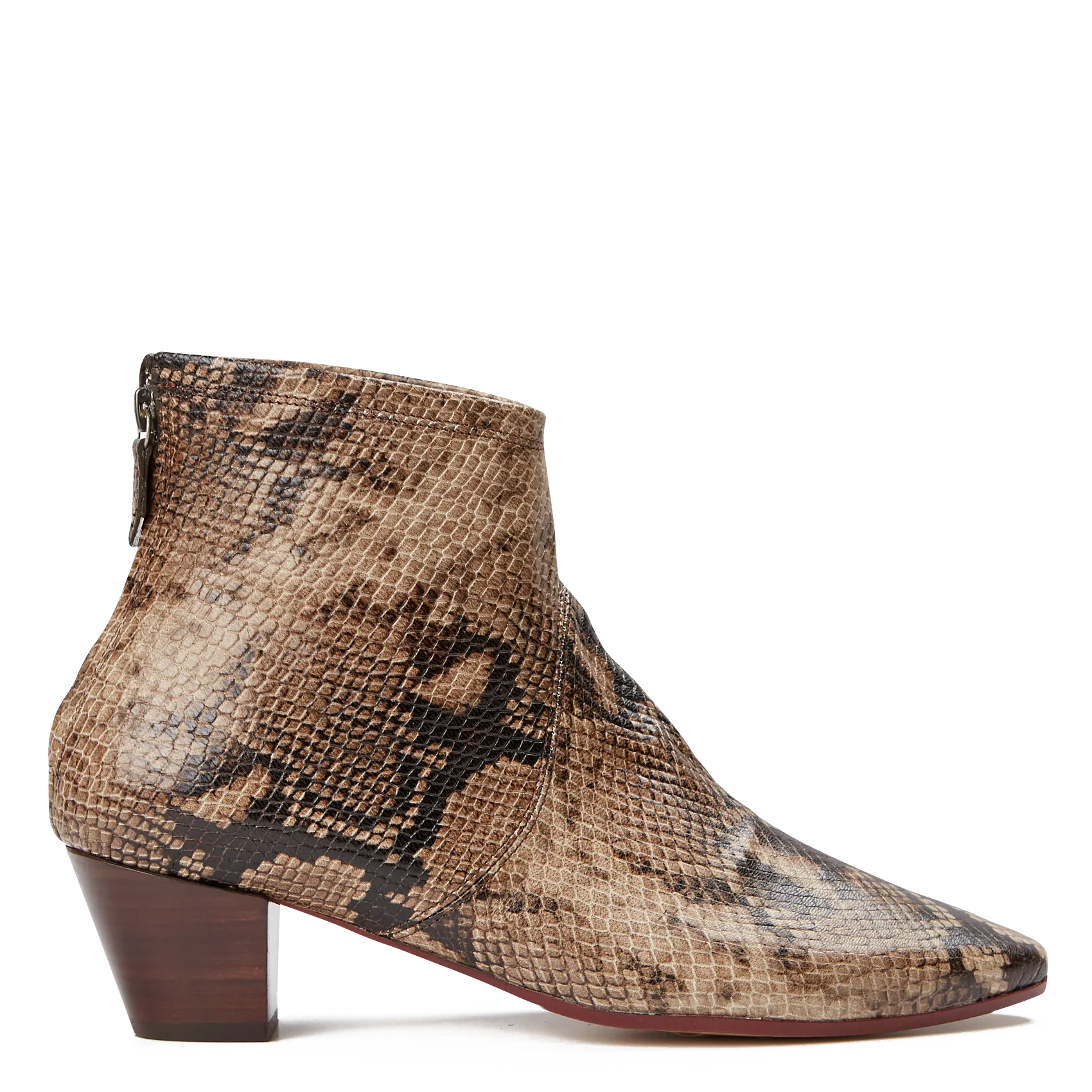 Bottines à talons en cuir imprimé réptile Rouge