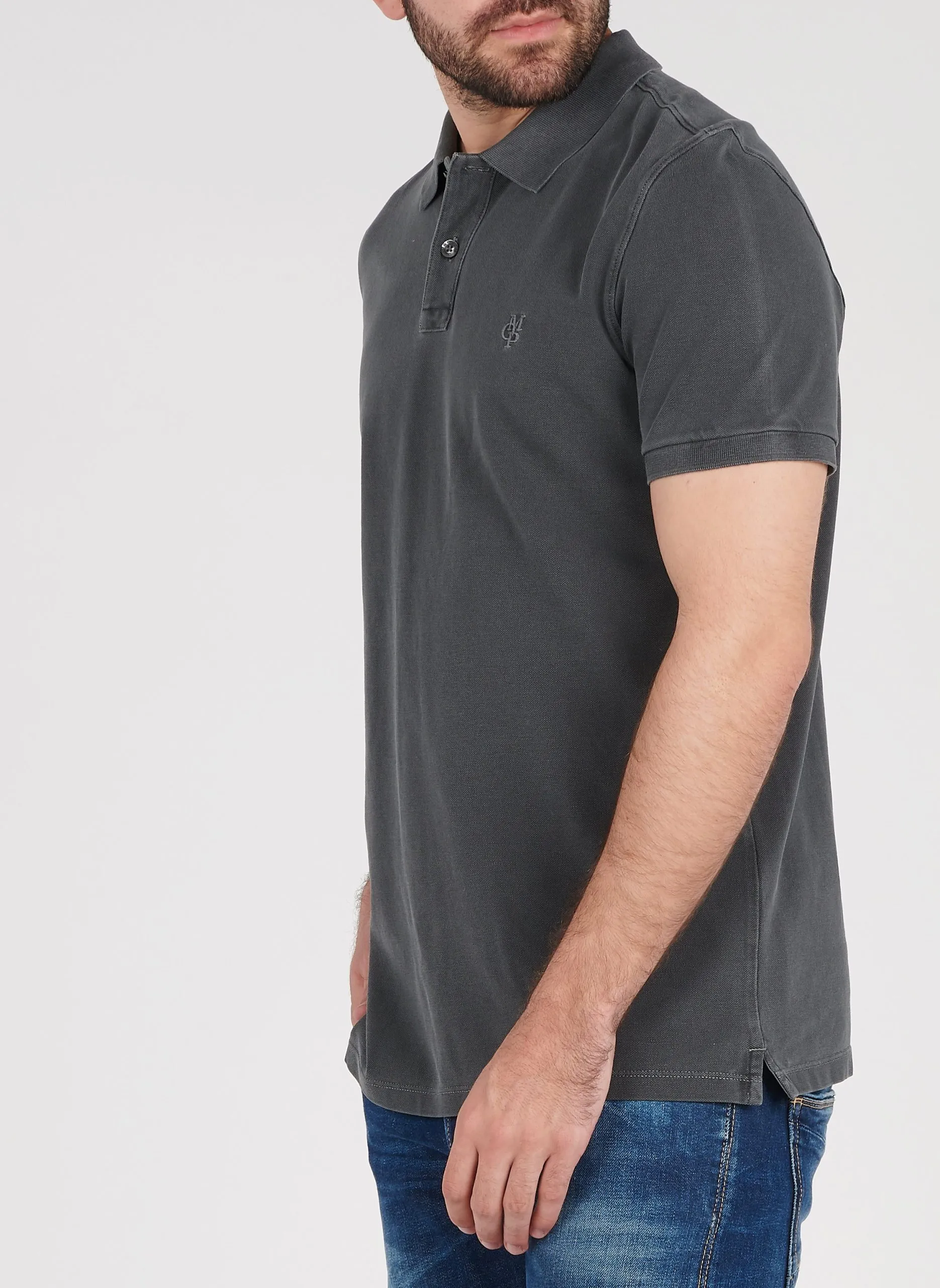 Polo regular-fit brodé en coton piqué Gris