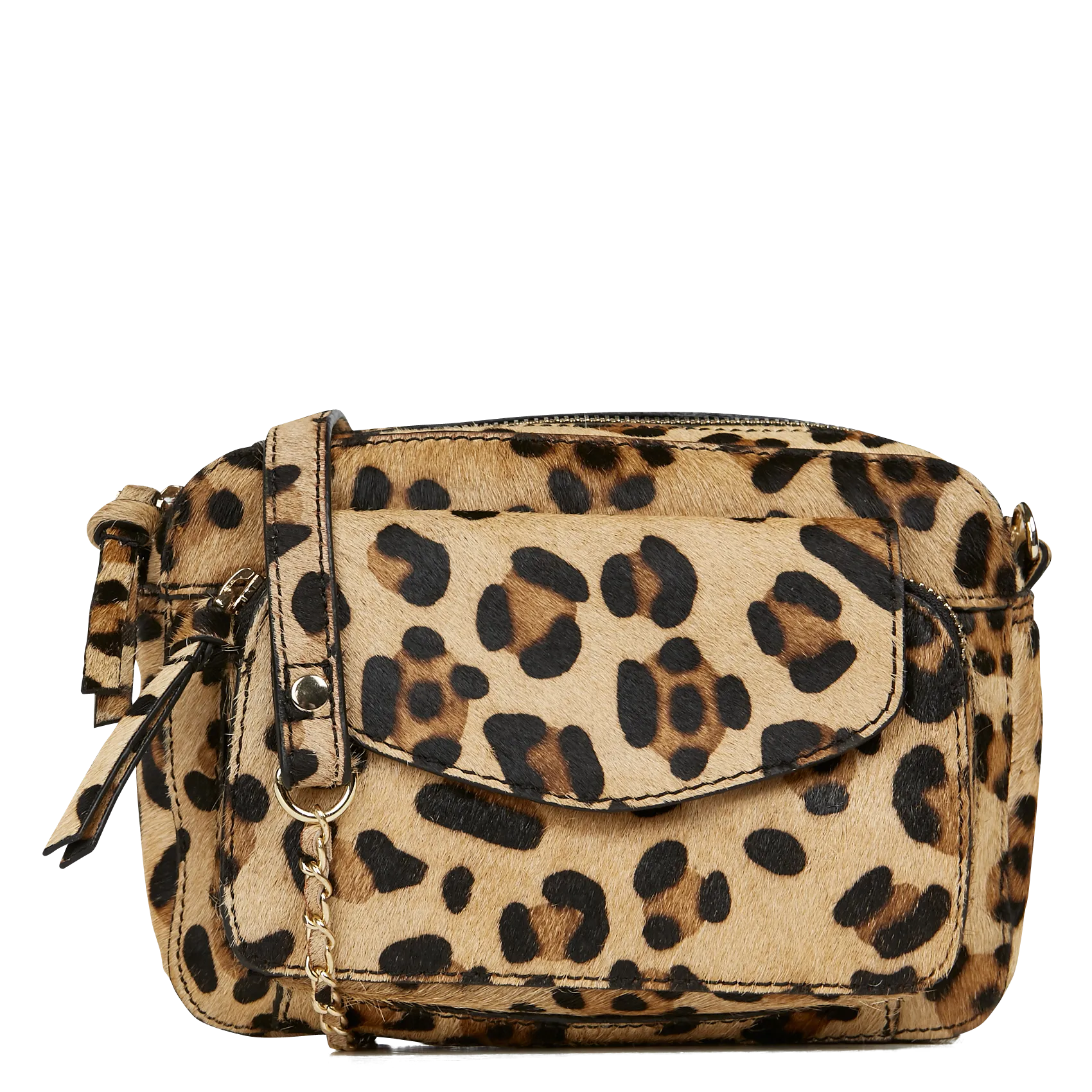 Besace imprimé léopard en cuir Beige