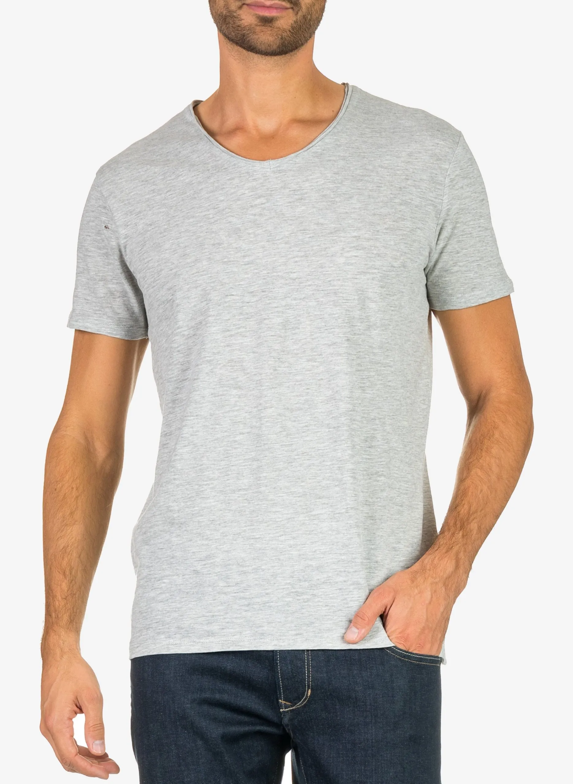 Tee-shirt col rond regular-fit en coton flammé Gris