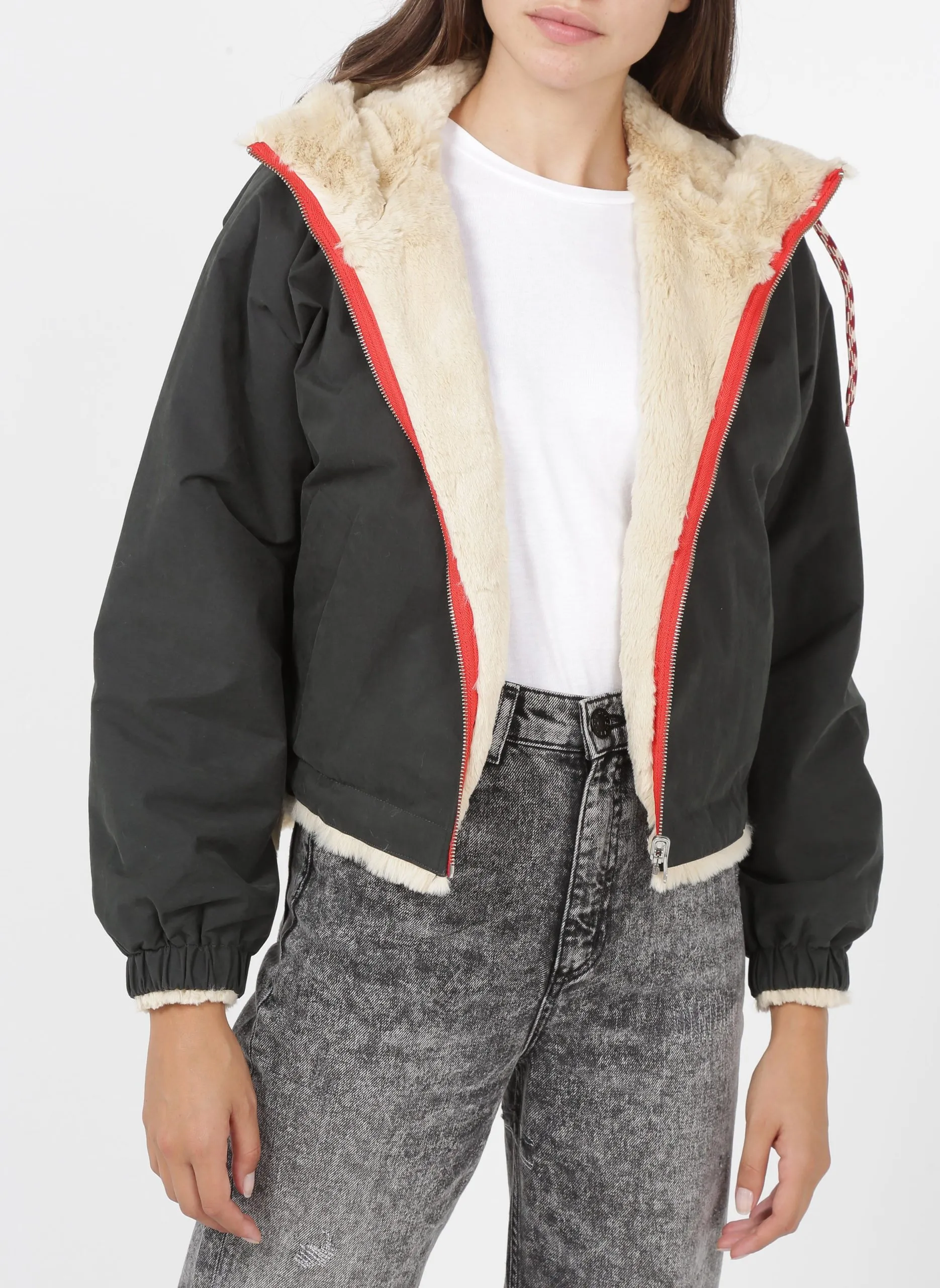 Blouson col montant ample en coton mélangé Noir