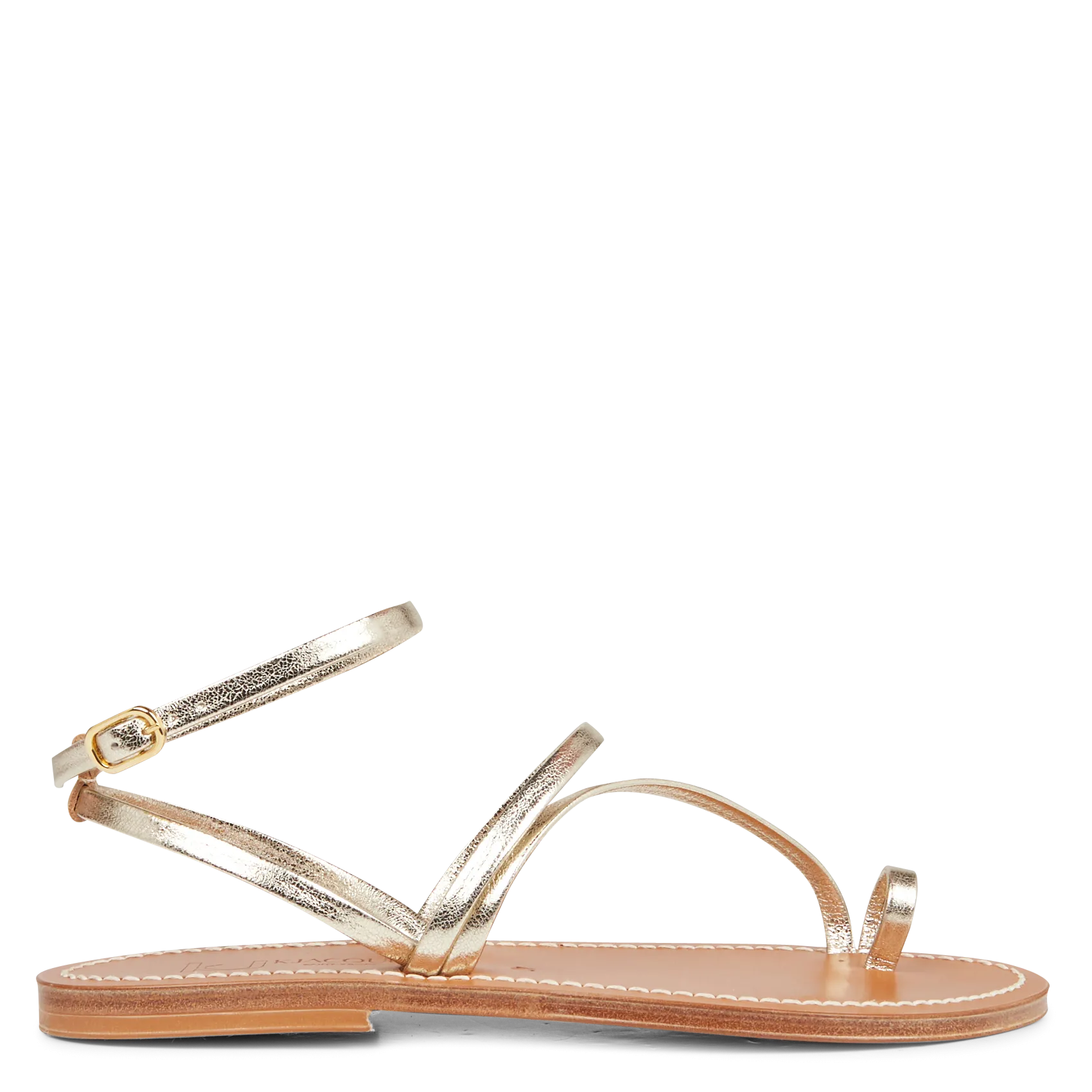 Sandales plates en cuir métallisé Doré OMBELINE