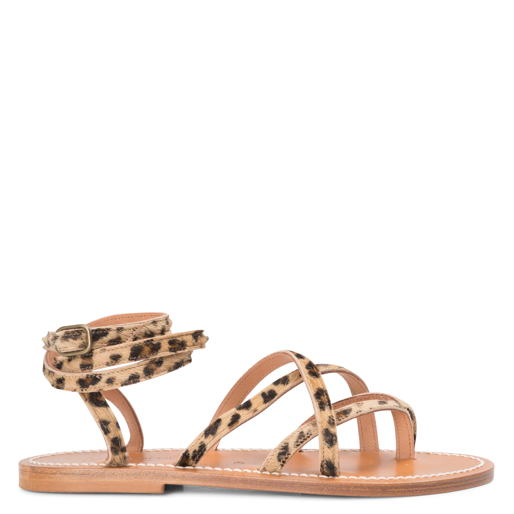 Sandales plates imprimé léopard en cuir Beige ZENOBIE