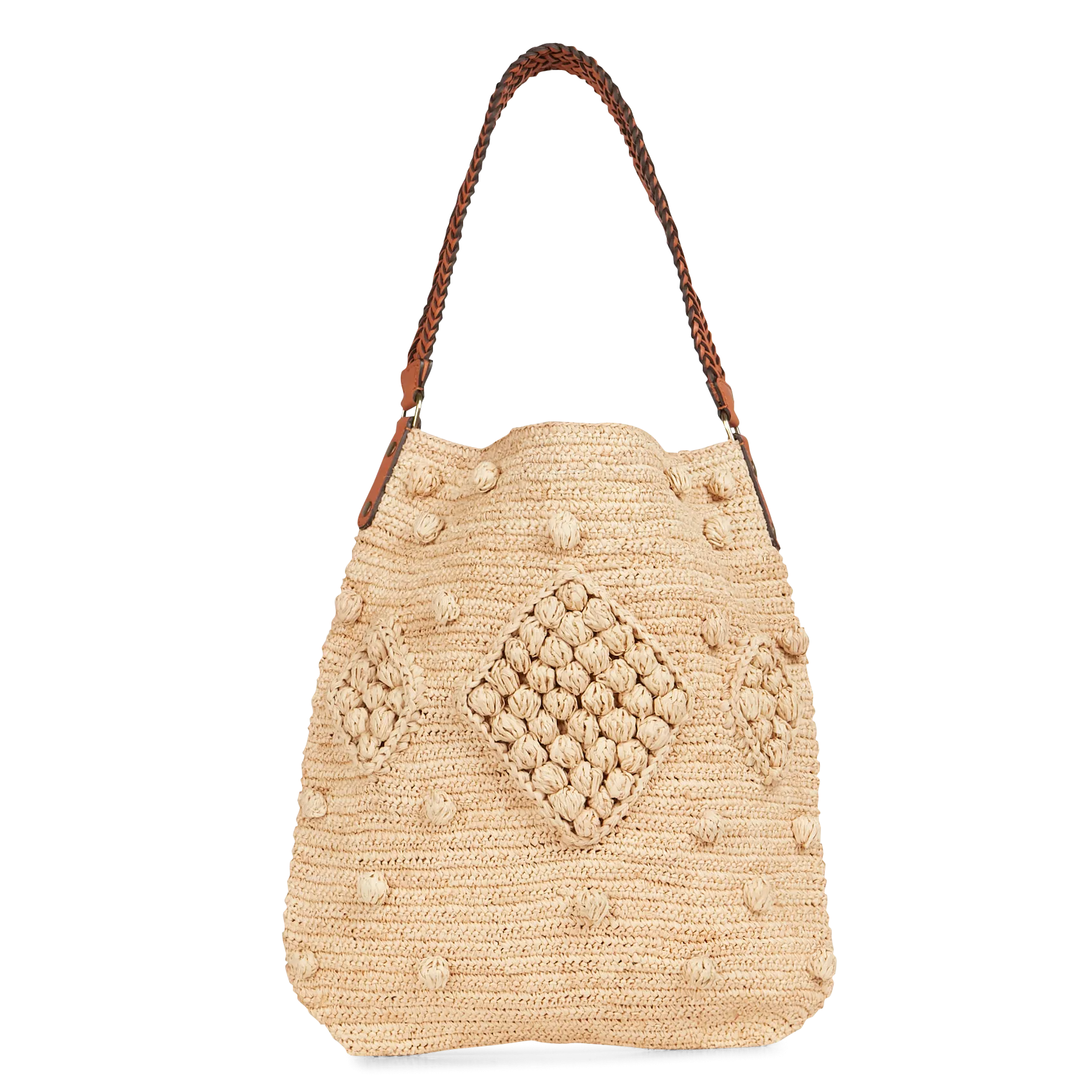 Tote bag en raphia et cuir Beige JOSIE