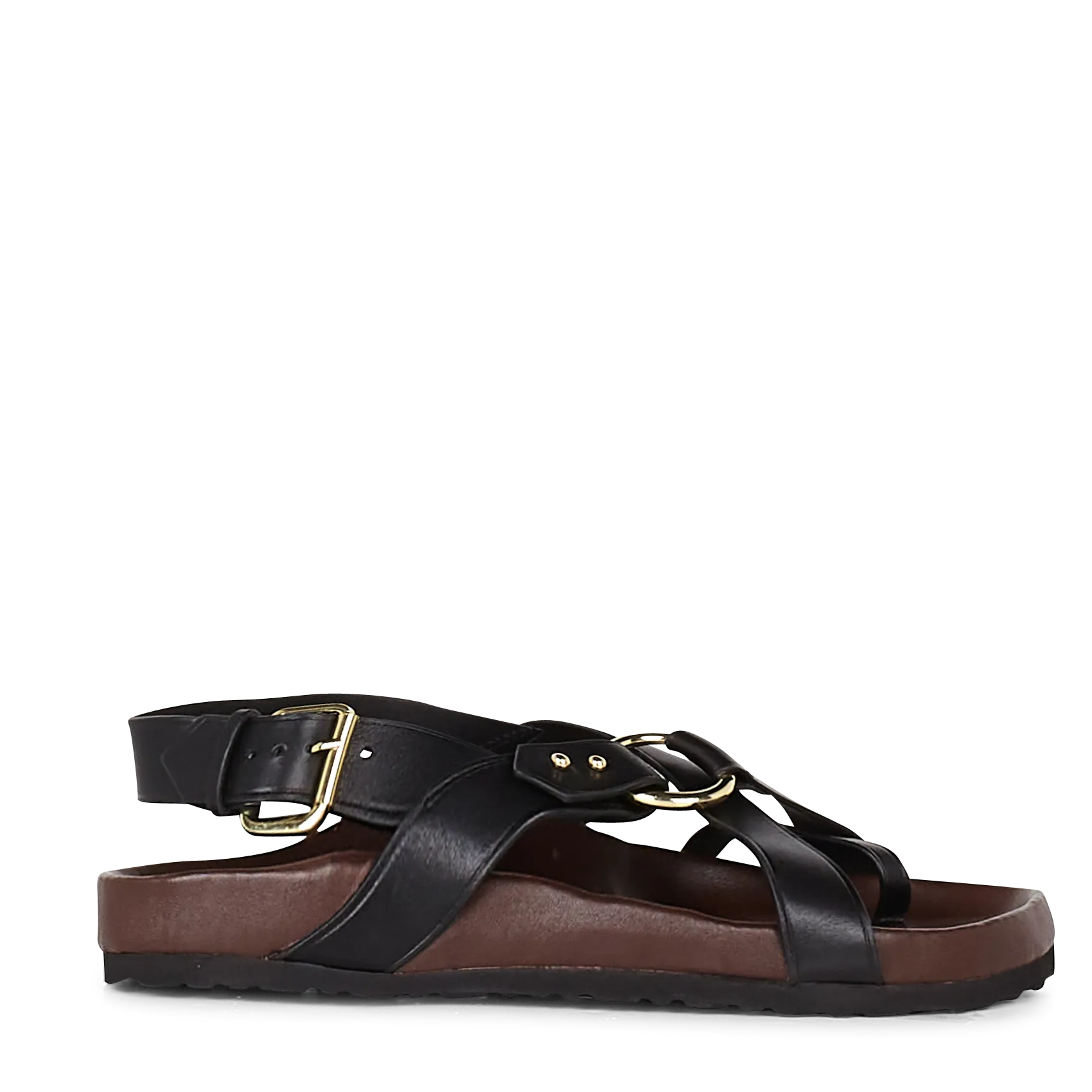 Sandales plates en cuir Noir MEXICO