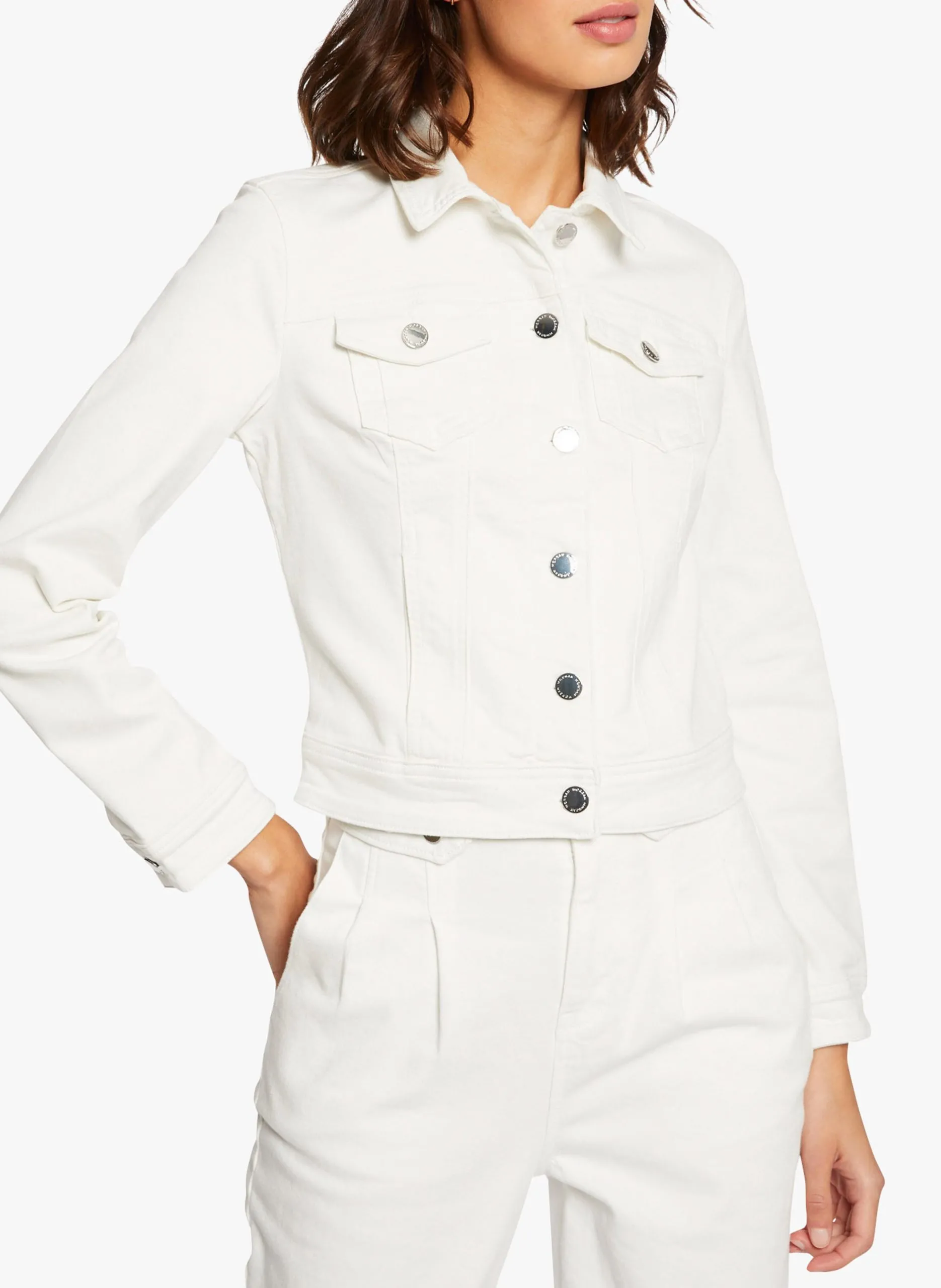 Veste droite boutonnée en jean Blanc 221-VPOM1