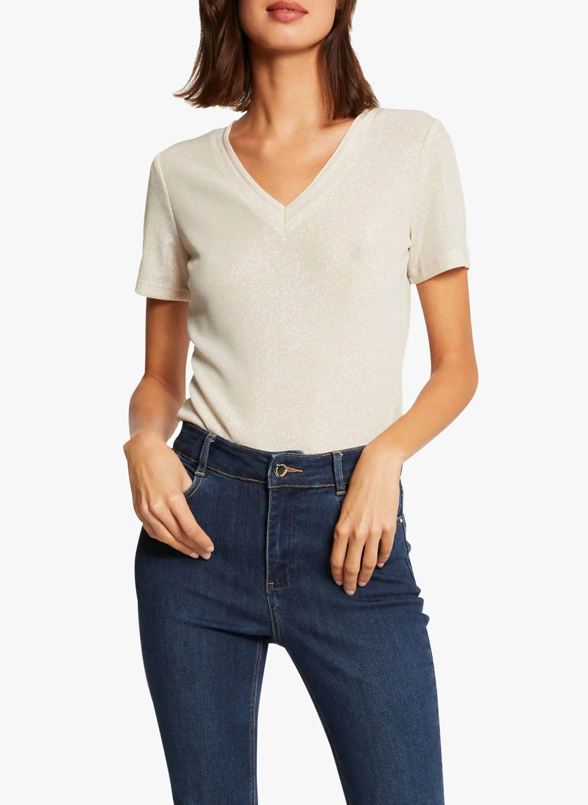 Tee-shirt col V métallisé Noir 212-DIWI