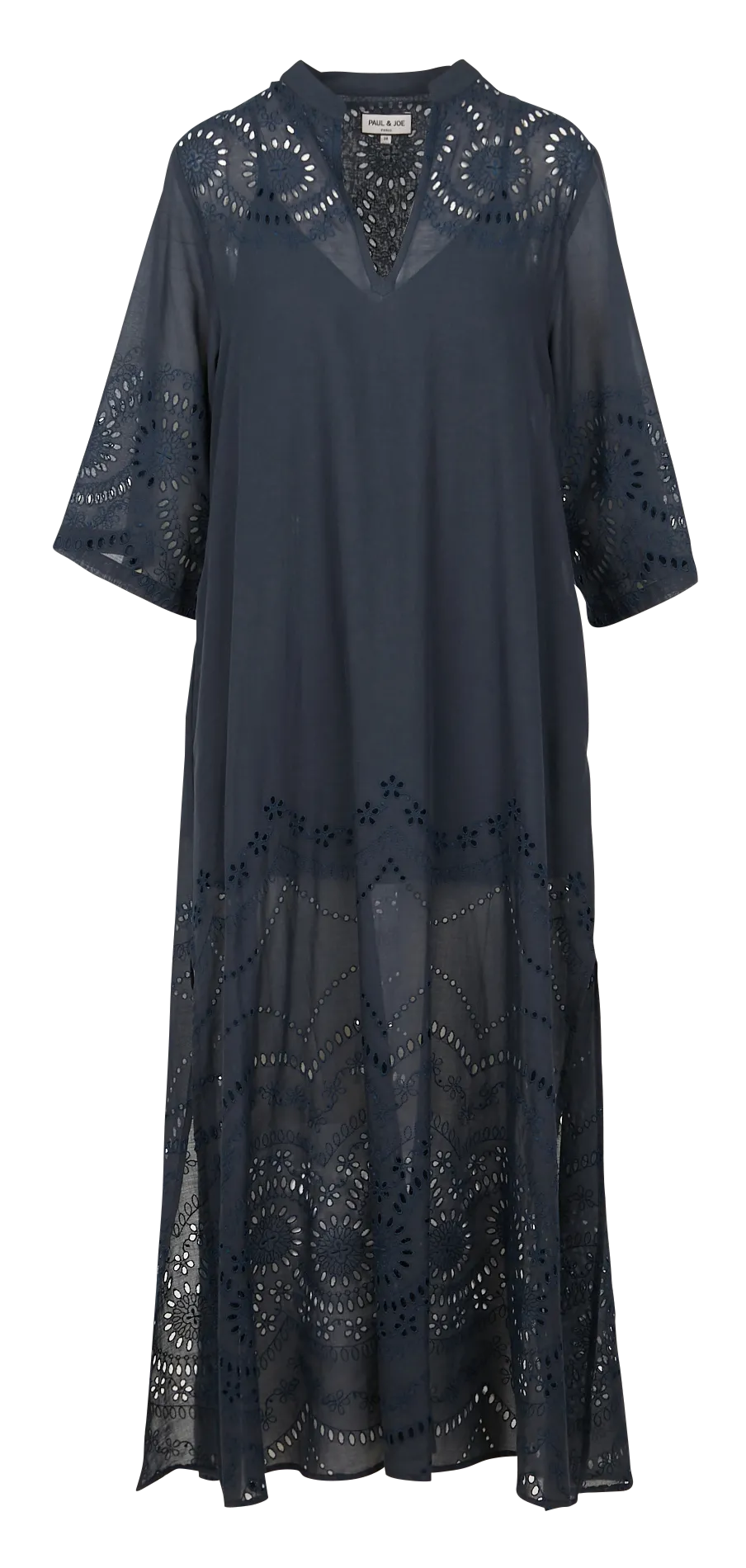 Robe longue col tunisien en coton Bleu PVOLTIGE