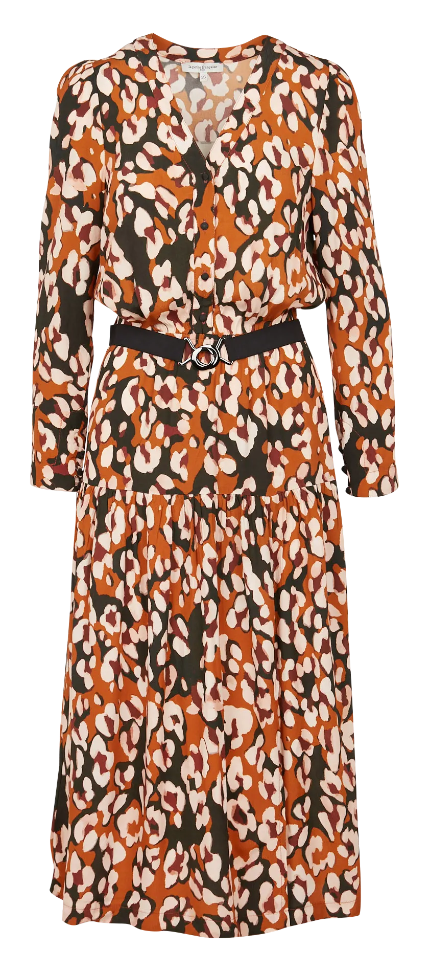 Robe midi col V imprimée Marron REGLISSE