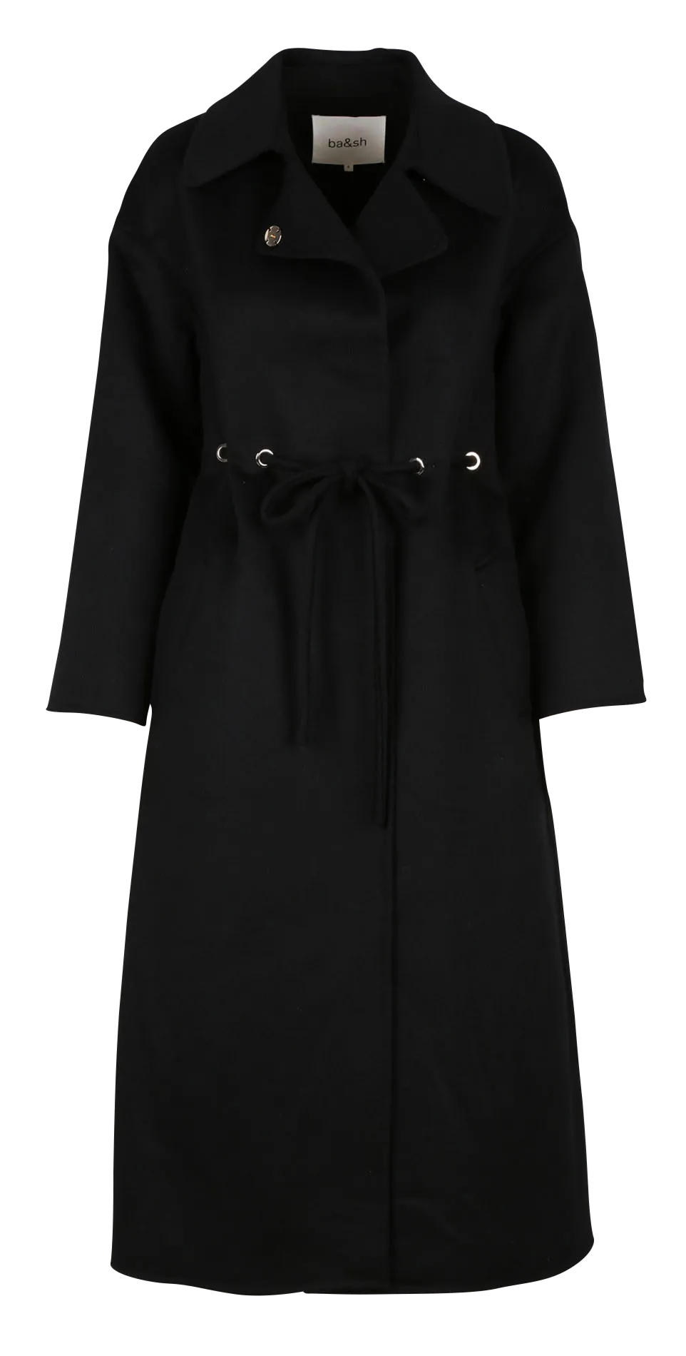 Manteau long col classique en laine mélangée Noir KATE