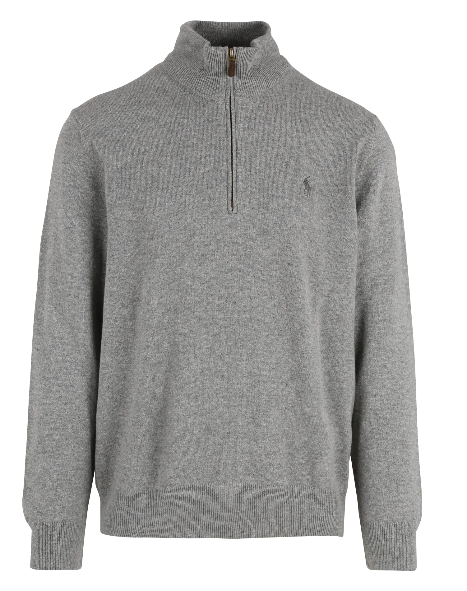 Pull col montant regular-fit brodé en laine mérinos Gris