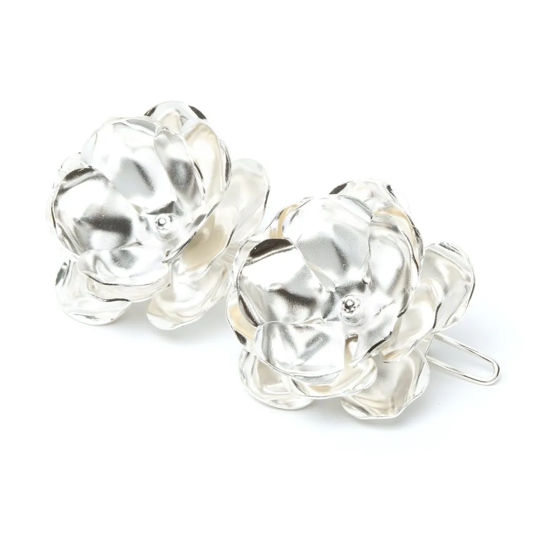 Maxi barrette fleurs doré à l'or fin Argent AGLAÉ