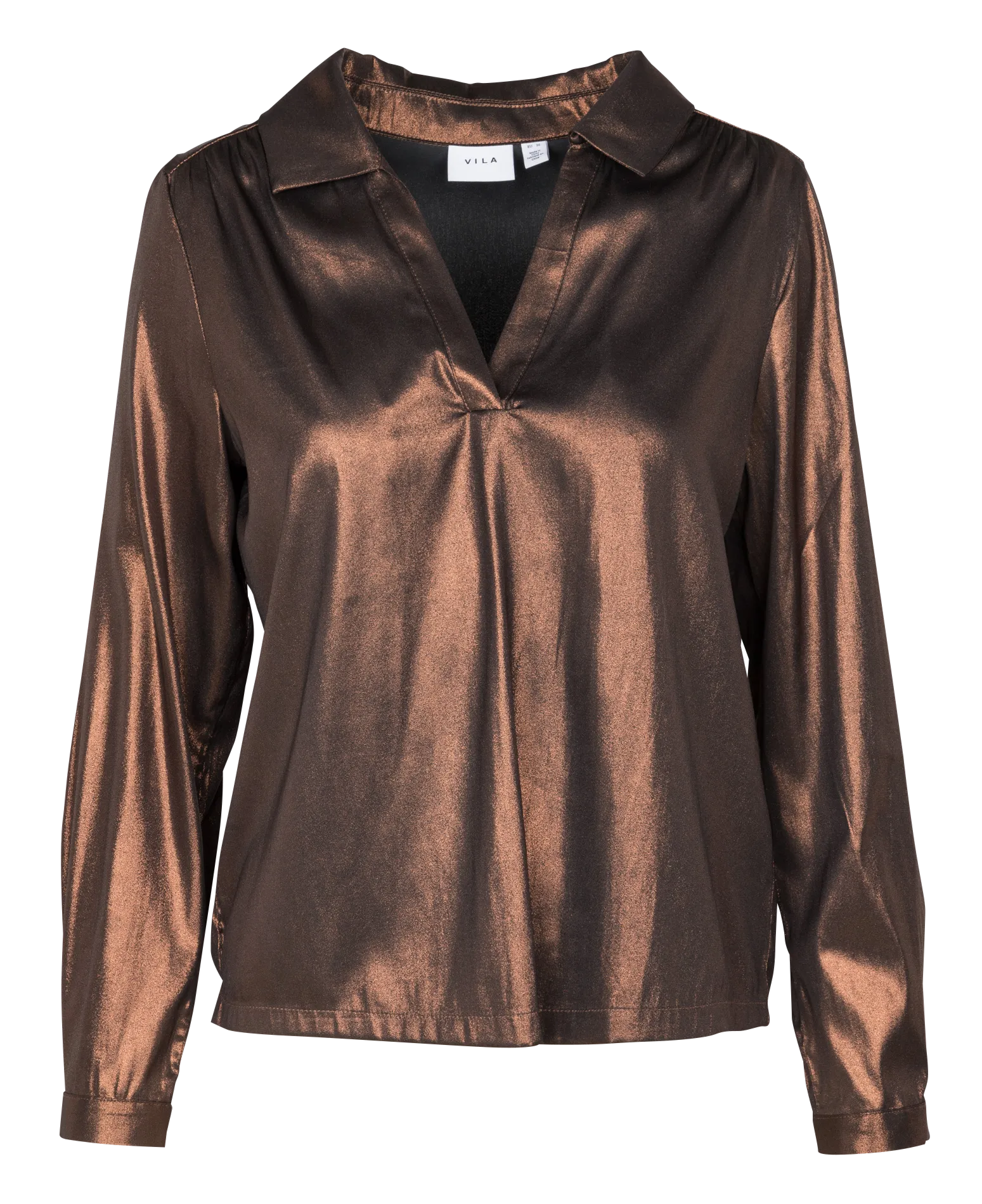 Chemise col V effet brillant Marron