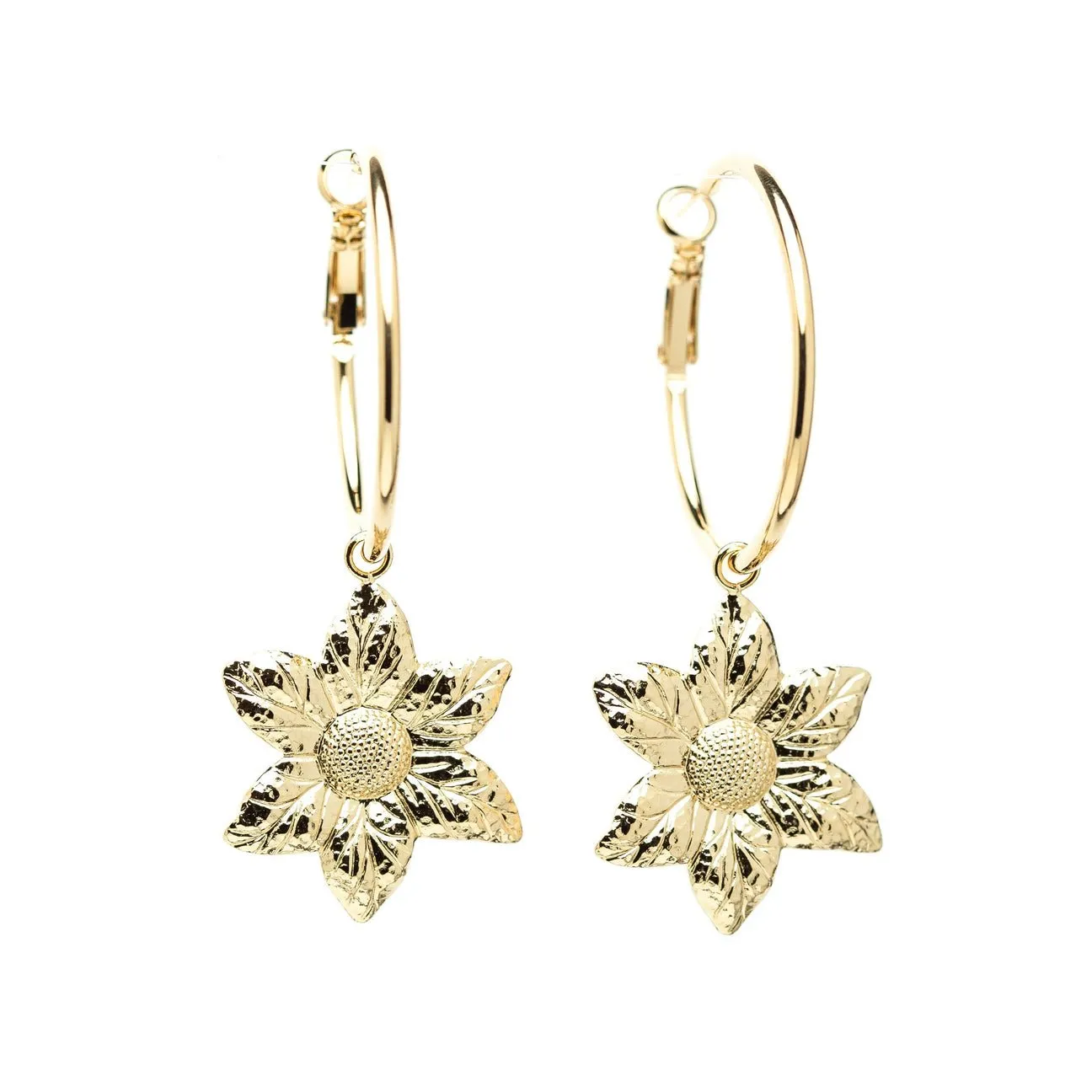 Petites boucles d'oreilles créoles fleurs plaqué argent Doré HESPÉRIS
