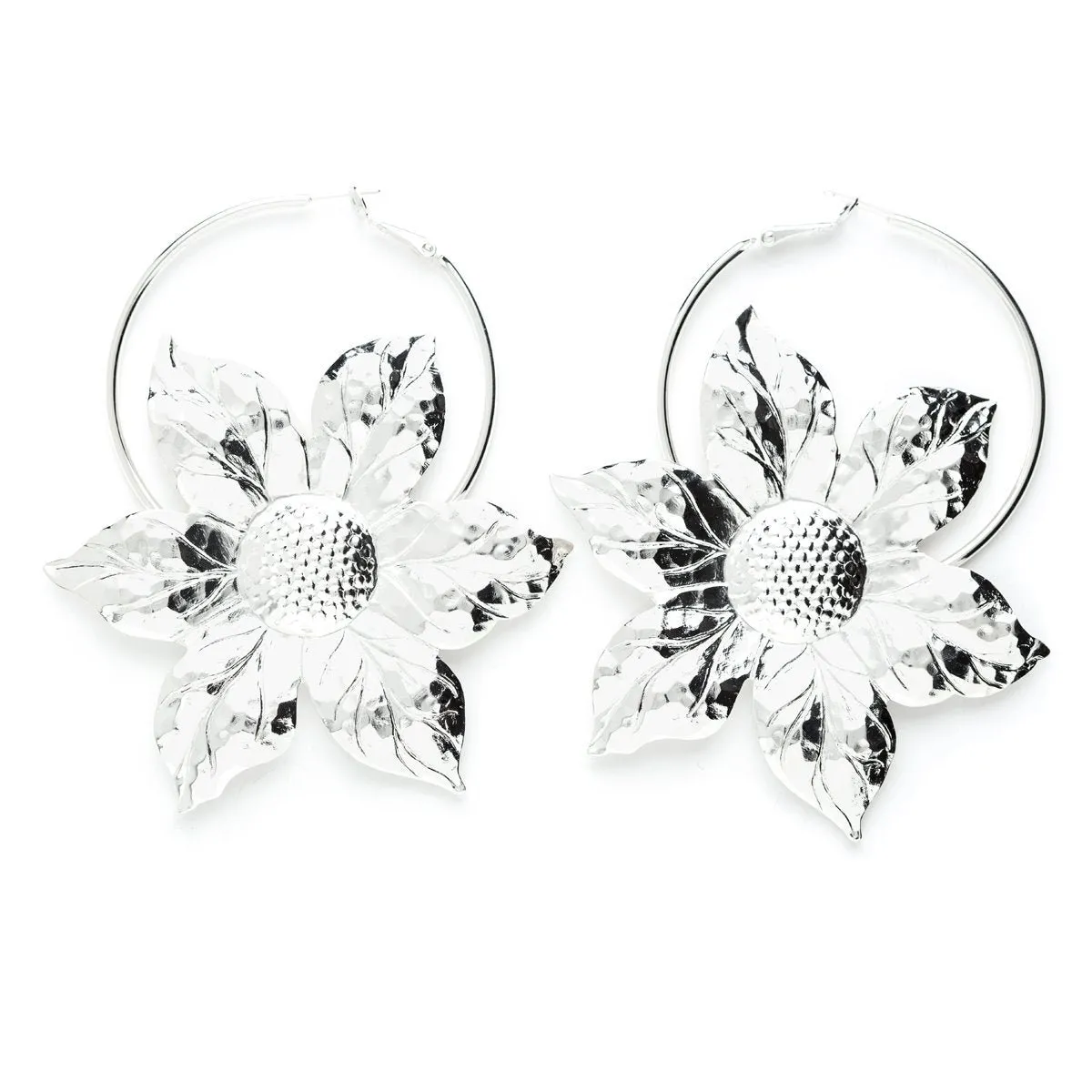 Boucles d'oreilles créoles fleurs doré à l'or fin Argent HESPÉRIS
