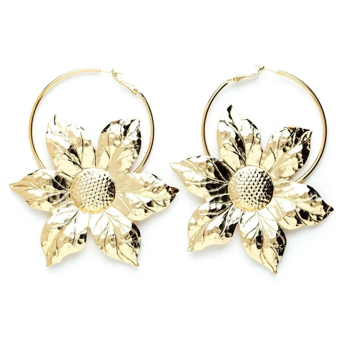 Boucles d'oreilles créoles fleurs doré à l'or fin Doré HESPÉRIS