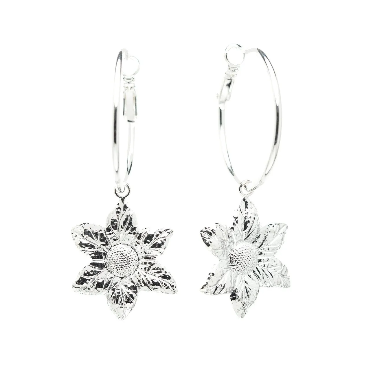 Petites boucles d'oreilles créoles fleurs plaqué argent Argent HESPÉRIS